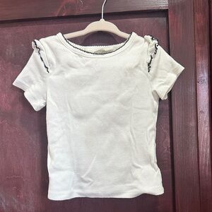 H&M White Lettuce edge Ruffle Sleeve Top 3-4T